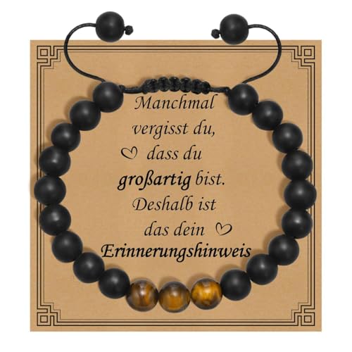 Gamtic Perlenarmband Herren Geschenk für Männer - 8mm Schwarzen Onyx Perlen Tigerauge-Armband Natursteinen Perlenarmbänder Herren Geschenk für Ihn Freund Mann Ehemann Sohn Bruder (Deutsche Karte)