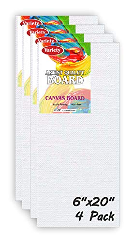 VARIETY CANVAS Canvas Board 7 oz Primed (6″X 20″) – Pack of 4, White Color