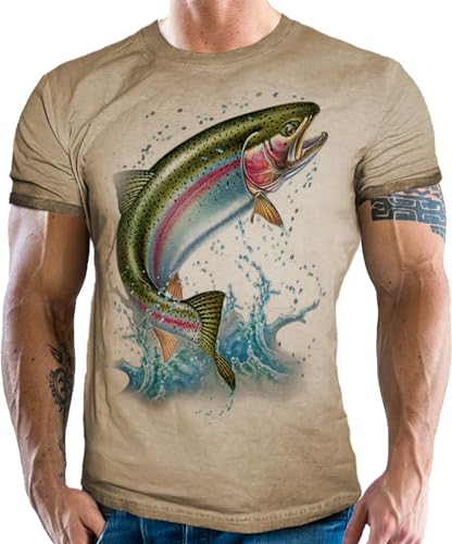 Herren T-Shirt im Used Vintage Look für Angler und Fischer: Forelle