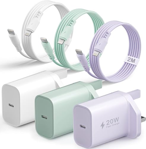 Paquete de 3 enchufes de carga USB C para iPhone con cable de carga rápida para iPhone de 0,9 m y 1,8 m [certificado Apple MFi] 20 W, adaptador de enchufe USB C para iPhone 14 Plus/14 Pro/Air
