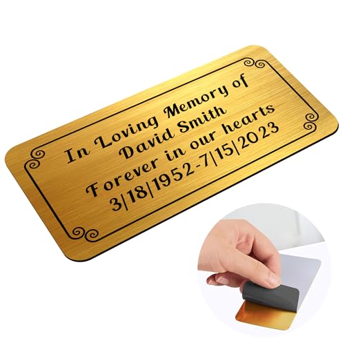 Image of Engraved Name Plates for Urns 2 inch x 4 inch Custom Plaque Trophy Plates Engraved Urn Name Plate Custom Engraved Plate Personalized Engraved Brass Plaque (Round Corner-Gold, 2x4 in)