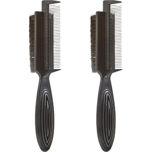 ELAYARD 2 piezas Cepillo Doble Cara para Cabello y Peine y Cepillo Flexible con Cerdas de Nylon para Peinados y Limpieza de Pelos Salón y Hogar Negro