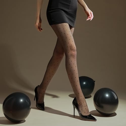 Image of Verdancy Women's Ultra Sheer Pantyhose Polka Dots Tights Patterned High Waist Stretchable Footed Plus Size Stockings