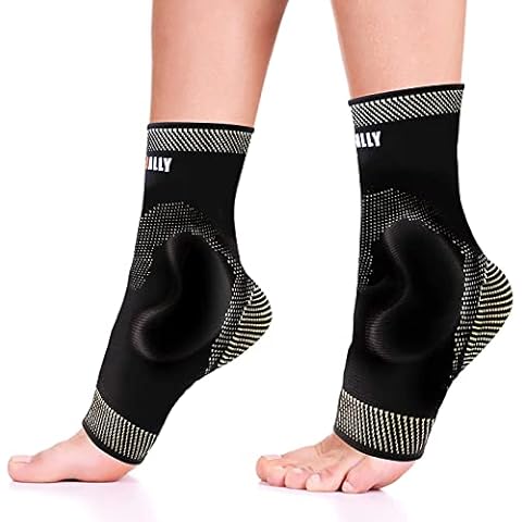 NeoAlly Copper Infused Ankle Brace Silicone Gel Ankle Support Compression Sleeves for Pain Relief, Plantar Fasciitis, Achilles Tendonitis, Large, 1 Pair Cover