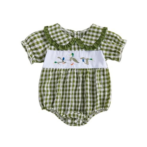 Image of Giraropa Newborn Baby Girl Clothes Summer Smocked Bubble Romper Bodysuit Embroidery Short Sleeve Onesie Cute Infant Outfits