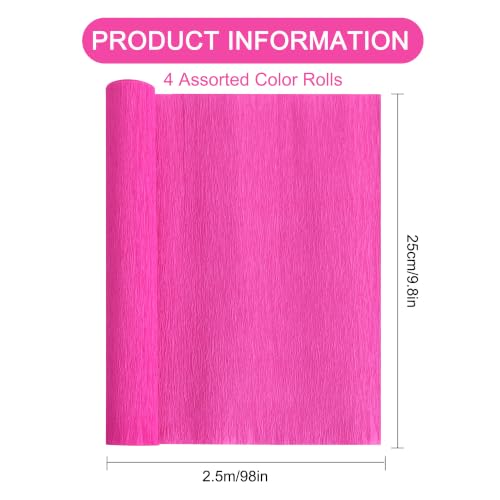 Image of BEISHIDA Red Pink White Crepe Paper Roll, 4 Rolls Crepe Paper Sheet