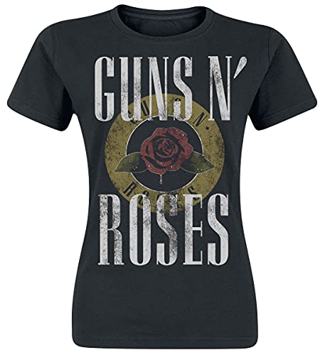 Guns N' Roses Rose Logo Femme T-Shirt Manches Courtes Noir M, 100% Coton, Slim Fit Cover