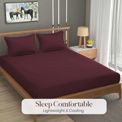 Image of FRESH FROM LOOM Soft Solid Plain 240 TC Queen Size Bedsheet Set - Anti Fade Bed Sheet with 2 Pillow Covers (Size- 90 x 95 inch | Piyaji| Solid)