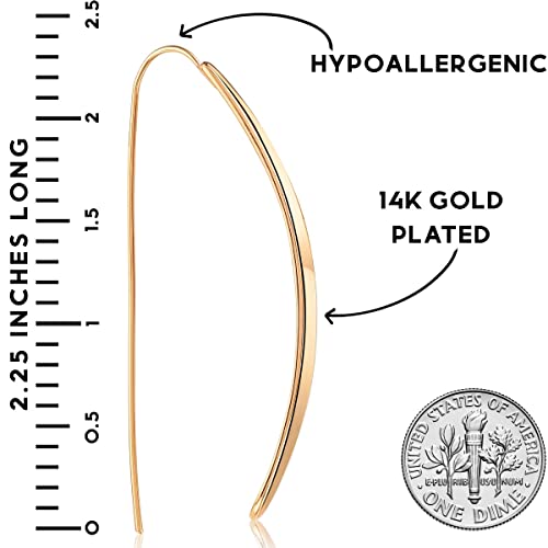 14K Gold Plated Bar Earrings for Women - Long Thread Dangle Earrings - Threader Drop Earrings - Hypoallergenic and Safe for Sensitive Ears4