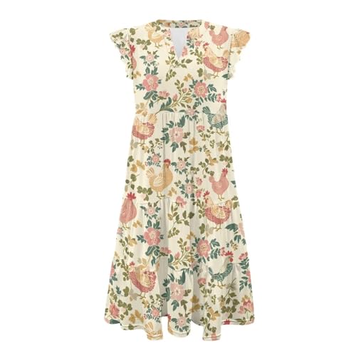 Image of Women's Casual Ruffle Sleeve Dress V Neck Pullover Dress Flowy A-Line Pleated Lightweight Dress with Pockets