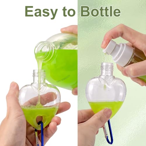 50 PCS Heart Shaped Plastic Clear Travel Bottles with Keychain, Hand Sanitizer Holder, Leakproof Refillable Empty Bottles Portable Squeeze Containers with Flip Cap for Liquid Toiletries(50ml/1.7oz)4