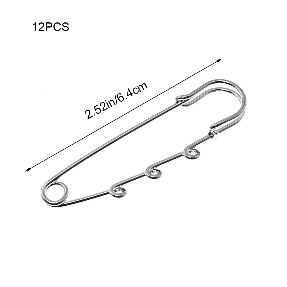 Safety Pins,YUANGUNGUN Heavy Duty Blanket Pins Ches Brooch Pins with 3 Holes(6.4cm /2.52in) for Clothes Leather Canvas Blankets Crafts Skirts Kilts Pants and Skirts to Change The Waist Pin(12Pcs)