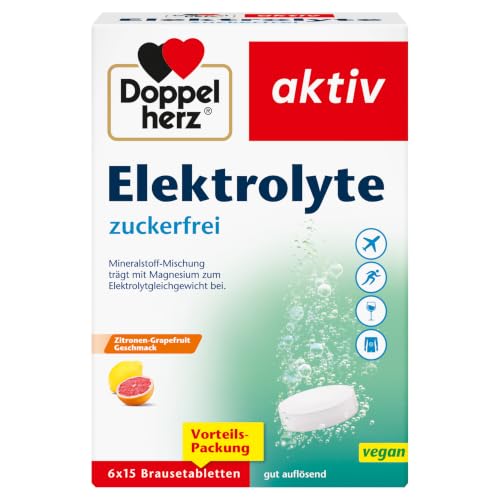 Doppelherz Elektrolyte - Trägt mit Magnesium zum Elektrolytgleichgewicht sowie zur Verringerung von Müdigkeit bei - 90 zuckerfreie Brausetabletten mit Zitronen-Grapefruit Geschmack