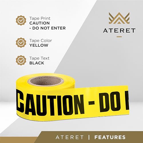 ATERET Premium Caution Do Not Enter Tape 12-Pack 3 inch x 1000 feet, Hazard Safety Tape, Construction Tape for Danger/Hazardous Area, Ideal Use for Halloween Decorations, Party, Work-Site