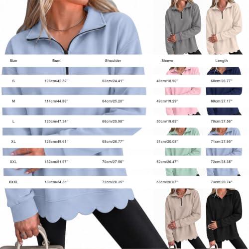 Scalloped Sweatshirt Women Fall Oversized Ruffle Half Zip Pullover Tops - image 4