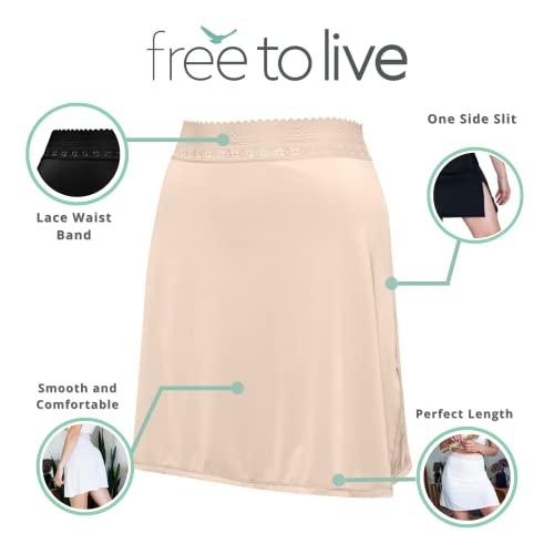 Free to Live 3-Pack Women's Half Slip Underskirt for Women, Above the Knee Length - Lace Trim Waist Under Dress2