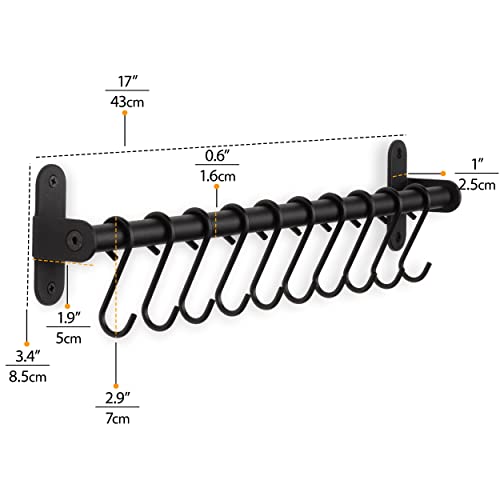 Wallniture Lyon Kitchen Rail With 10 Utensil Holder S Hooks For Hanging Kitchen Utensils Set And Cookware, 17" Frosty Black #TOP4
