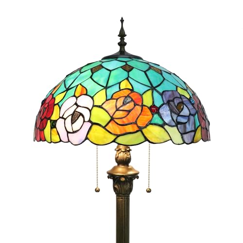 Tokira Fiori di Rosa Lampada da Terra Tiffany, Come un Dipinto a Olio Vetro Multicolore Lampada da Pavimento Vintage, 165CM Angolo Lampada da Pavimento Camera da Letto [Senza Lampadina]