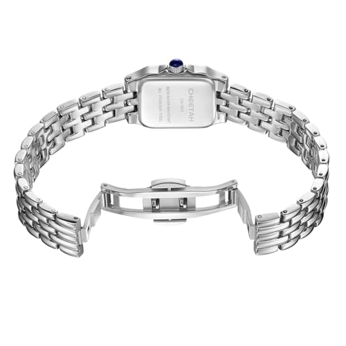 Image of CHEETAH Gold Watches for Women with Small Vintage Bracelet, Rectangular Case Roman Dial