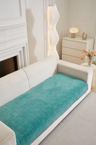 Image of HOMETHREADS Innovative Premium Velvet Sofa Cover Mat with PVC Backing for Non-Slip Comfort (C T.Green, 5 Seater | 70x230cm)