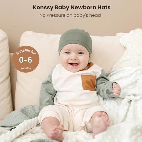 Konssy 6-Pack Baby Beanie Hats for Newborns, Soft Infant Caps for Boys & Girls, 0-6 Months2