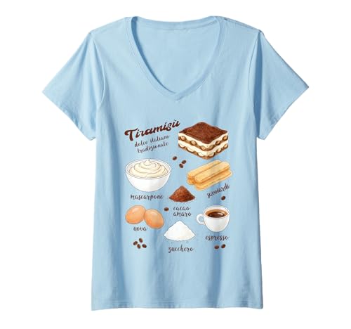 Mujer Tiramisú Receta tee Dolce Italiano Espresso Coffee Tradition Camiseta Cuello V