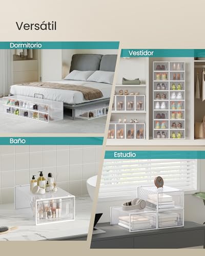Miniatura 6 de Songmics Cajas De Zapatos, Organizador De Zapatos De Plástico, Plegable Y Apilable, Para Zapatos De Hasta Talla 43, Juego De 12, Transparente Y Blanco Nube Lsp12swt