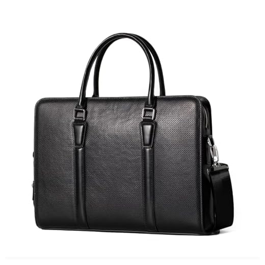 Balidiya Maletas masculinas de couro genuíno de 35,5 cm com bolsa carteiro de negócios com cadeado, Preto