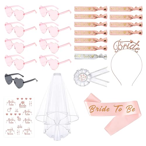 Accessoire EVJF Team Bride : Kit Lunettes Coeur Bracelet et Voile Mariée