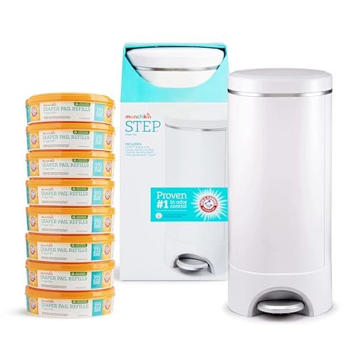 Image of Munchkin® Step™ Diaper Pail Powered by Arm & Hammer, #1 in Odor Control, Award-Winning, Includes 1 Snap, Seal & Toss™ Bag, 8 Refill Rings, 1 Starter Refill Ring, and 1 Puck™ Baking Soda Cartridge