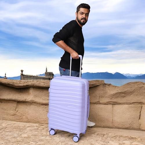 Image of Vacanza Series 2 Polypropylene Unbreakable Hard-Sided Cabin & Check-in Size Luggage Trolley Bag Set of 2 | Purple (55 & 65 cm)