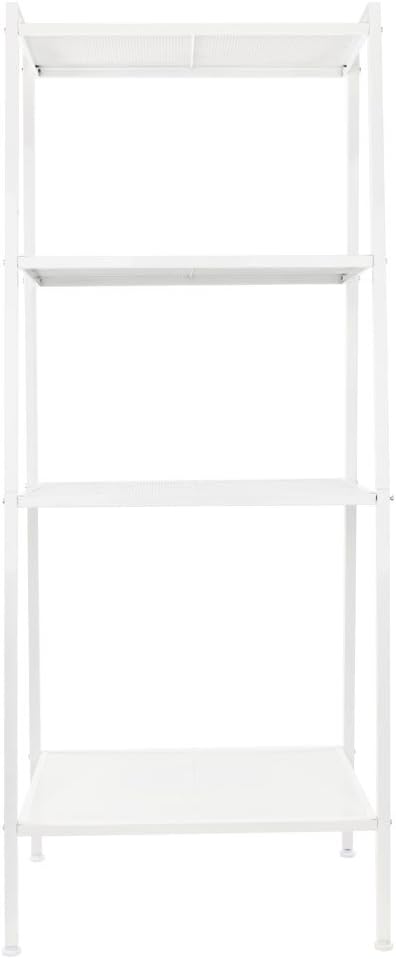 BNSPLY 4 Tier Ladder Bookshelf, Industrial Ladder Shelf, Wire Mesh Narrow Bookshelf for Living Room, Balcony, Bedroom, Small Space, Home, Office (23.62" L x 13.78" W x 57.87" H, Ivory White)