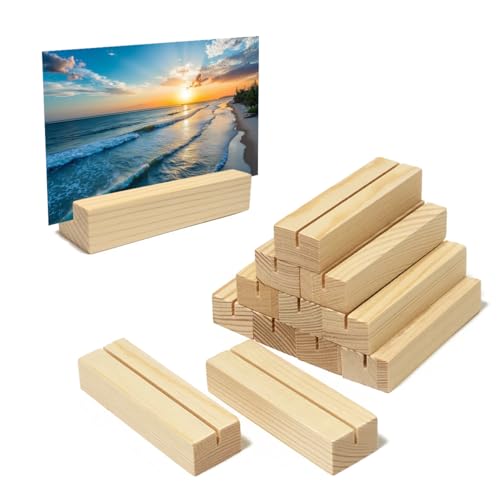 Worown 12 Piezas Soportes para Tarjetas de Madera (10 x 3 x 2 cm), Soporte para Tarjetas de Fotografías, Soporte de Menú en Bodas y Banquetes, Cafetería, Restaurantes