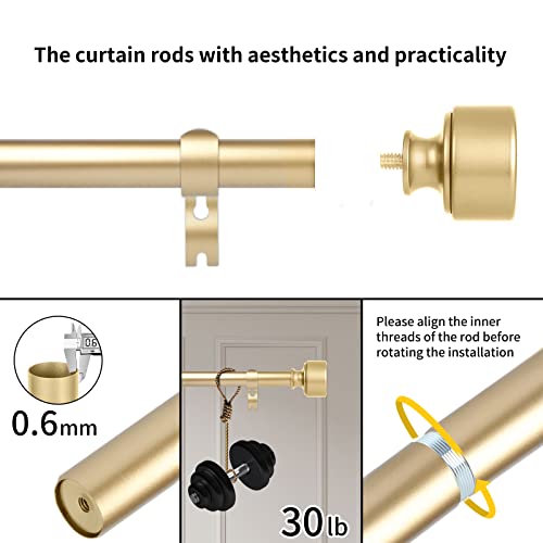 2 Pack Gold Curtain Rods For Windows 28 To 48 Inch(2.3-4Ft),Noble Metal End Cap Curtain Rods,1” Diameter Heavy Duty Curtain Rod,Adjustable Drapery Rods,Telescopic Window Curtains Rod 18-45",Brass Gold #TOP4