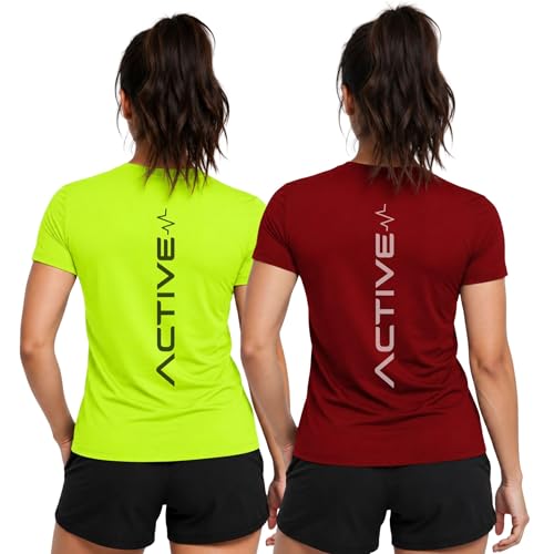 Image of 3Colors Women's Active Dry Fit Sports Active T-Shirt | Quick Dry Gym Workout Tee | Athletic Running Training Top-Active Signal