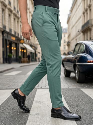 Image of erke Men's Slim Fit Formal Trouser with 4-Way Stretch | Lycra Blend Wrinkle Resistant Office Chinos for Men | Mid Rise Tapered Trousers for Men
