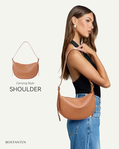 Image of BOSTANTEN Purses for Women Crescent Crossbody Bag Vegan Leather Shoulder Hobo Handbag Adjustable Strap