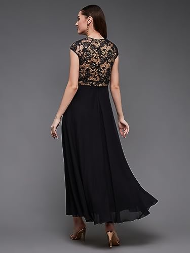 Image of Miss Chase Women's Round Neck Cap Sleeves Lace Knee -Long Skater Dress