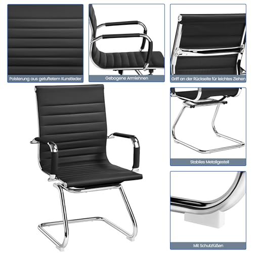 Yaheetech Besucherstuhl Konferenzstühle freischwinger stühle mit armlehne Bürostühle Esszimmerstuhl 2 Stück für Konferenz-Raum/Wartezimmer/Büro/Esszimmer Schwarz