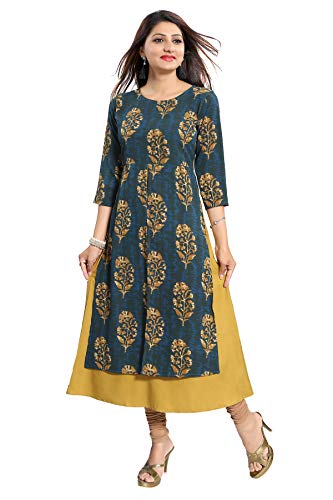 Image of ALC Creations Women's Faux Crepe A-Line Kurti(ALC4054 Green XL)