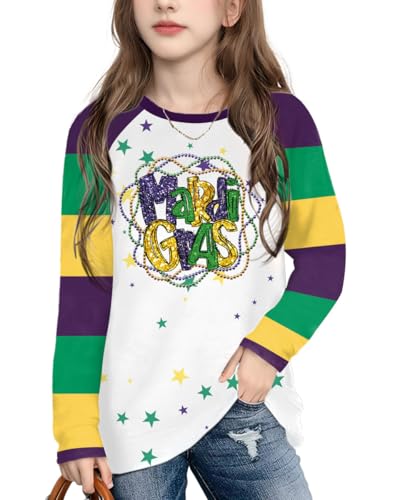 Image of Mardi Gras Shirt for Kids: Toddler Boys Girls Mardi Gras Long Sleeve Happy Carnival Outfits Mask Graphic Tee 4-12 Years
