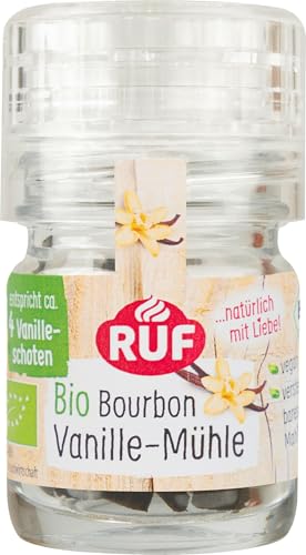 RUF Bio Bourbon Vanille-Mühle, Gewürz-Mühle aus aroma-sicherem Glas, Vegan, Verstellbares...