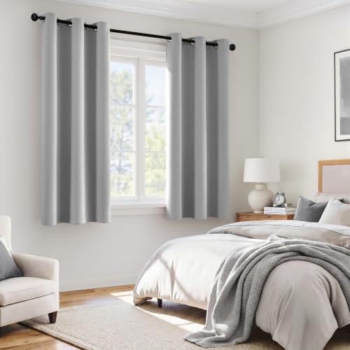 Image of MIULEE Light Grey 100% Blackout Curtains for Bedroom 40x63 Inch Length | 2 Thick Layers Thermal Insulated Short Window Curtains, Noise Reducing Grommet, Drapes for Kitchen Living Room, 2 Panels