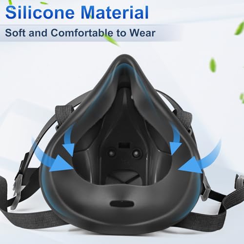 Atemschutzmaske,Wiederverwendbare Vollmaske,Gasmaske mit Filter Staubmasken Atemschutz Feinstaub Atemschutzmaske Lackierer 10 Filtrierbare Wattepads,Wiederverwendbare Vollmaske für Farbspritz（Black）