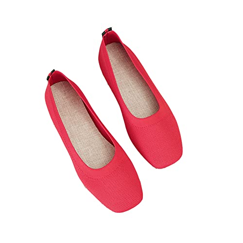 Mujer Zapatos Cómodos Flats Moda Antideslizante Casual Planos de Punto Zapatos Rojo 37 EU Cover