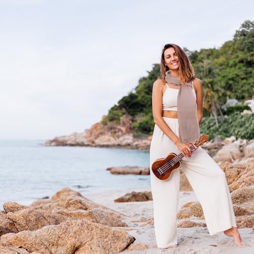 Women Scarfs Cotton Linen Vintage Crinkle Scarf Women Soft Vintage shawl with Fringed Edges Beach Travel Scarf (Khaki)3