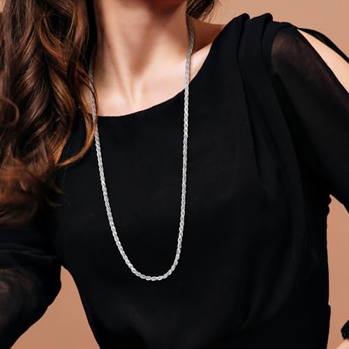 Italian 925 Sterling Silver Solid Diamond Cut Rope Chain Necklace - for Men & Women - Available in Sterling Silver, Yellow Gold Flash Plated Sterling Silver, or Rhodium Plated Sterling Silver - in Various Widths - Versatile Lengths: 16in, 18in, 20in, 22in, 24in, 28in, 30in3