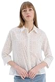 DeFacto Woman Casual Regular Fit Shirt Neck 3/4 Sleeve Woven Top Long Sleeve Shirt,Off White XL