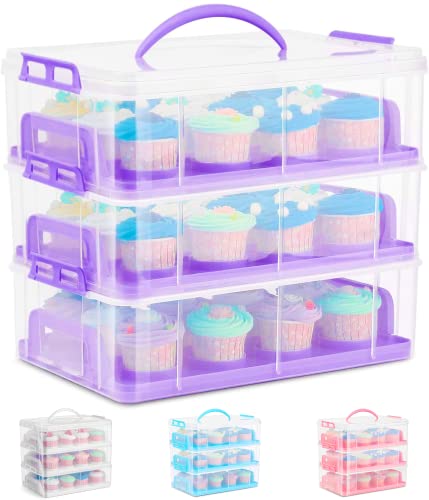 SG Traders Cupcake Carrier with Handle 3 Tier Cupcake Box Bake Cake Holder 36 Muffin Cases Stackable Cake Caddy Baking Cupcake Boxes Cupcake Cases Reusable Plastic Storage Box with Compartments