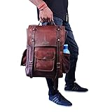 HULSH Handgefertigter 40,6 cm großer brauner Leder-Rucksack für Herren im Vintage-Stil, einfach zu öffnen, mit Push-Lock-Verschluss Damen und | Laptop-Rucksack aus Leder gepolstertem Laptopfach